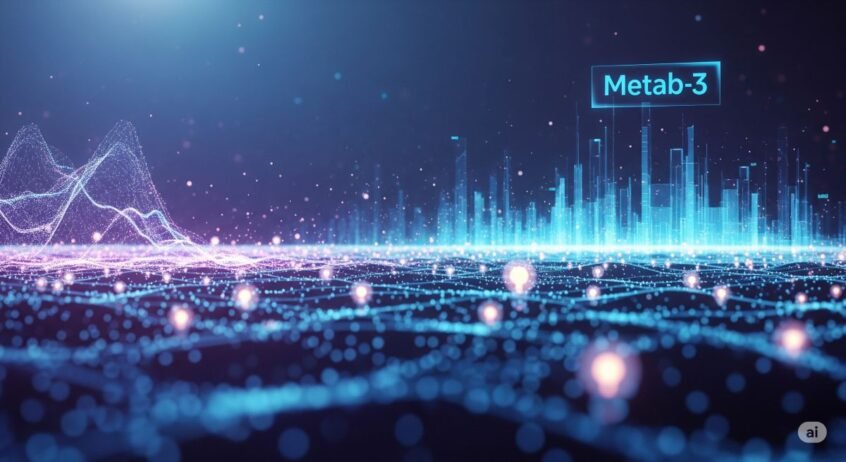 Meta 3 Digital art of electronics flowing in a metaverse