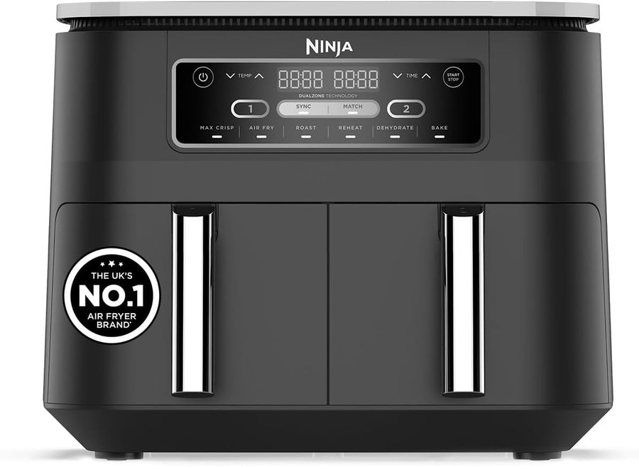 Black Ninja Foodi dual drawer air fryer with digital controls